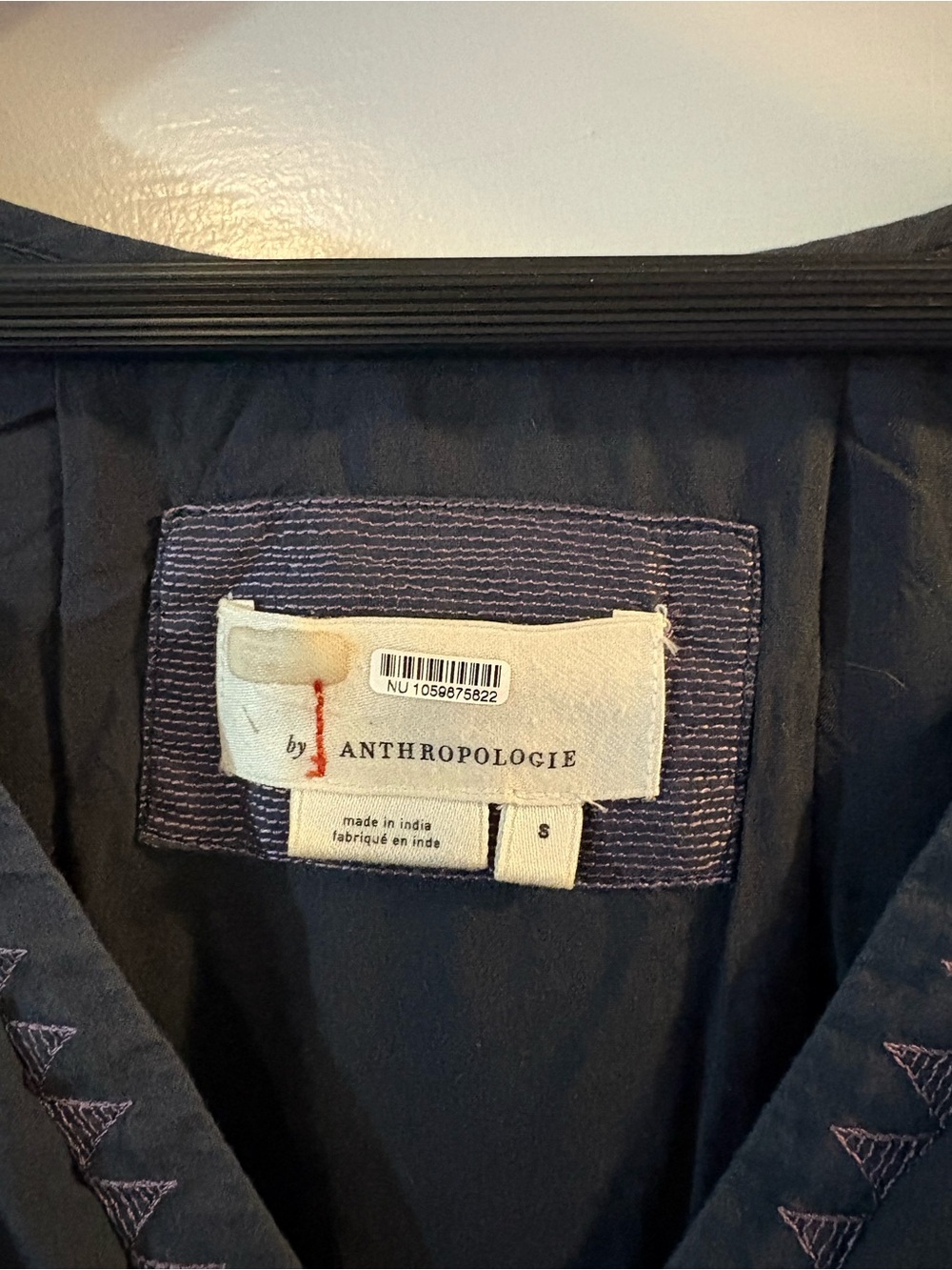 Anthropologie Navy Embroidered Dress